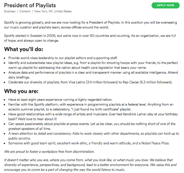 offre emploi spotify
