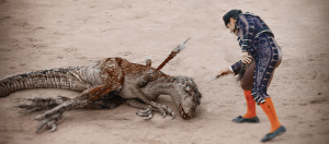 dinosaure à terre corrida sang
