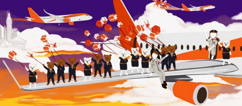 easyJet vitrines Illustration easyJet et le Printemps Haussmann