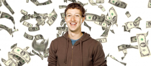 Mark Zuckerberg devant un flot de dollars