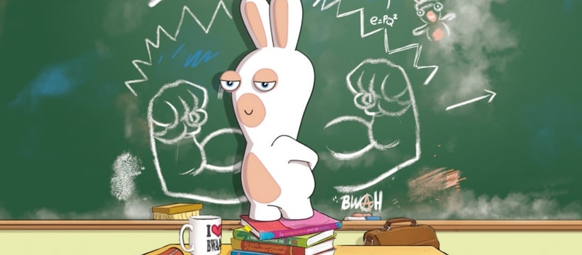 Lapins cretins lapin cretin sur des livres