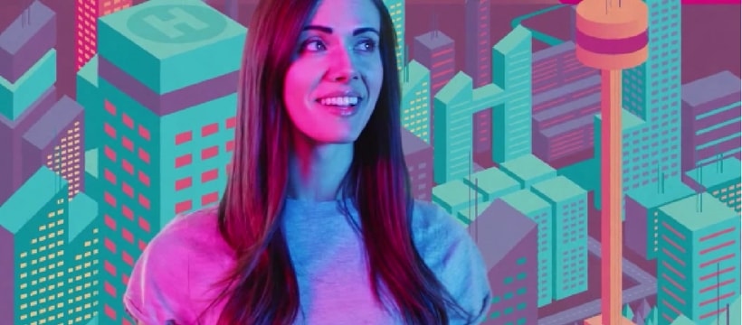 nespresso Une femme sur un fond multicolore pour la promotion de Nespresso Talents