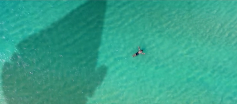 vue aérienne d'un homme dans la mer