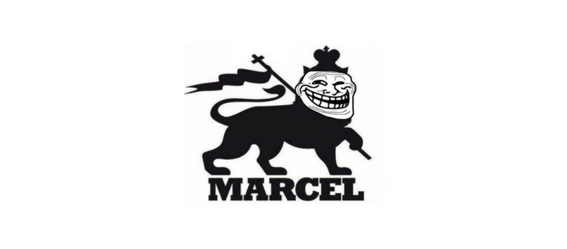 Le logo de l'agence Marcel avec une tête de troll