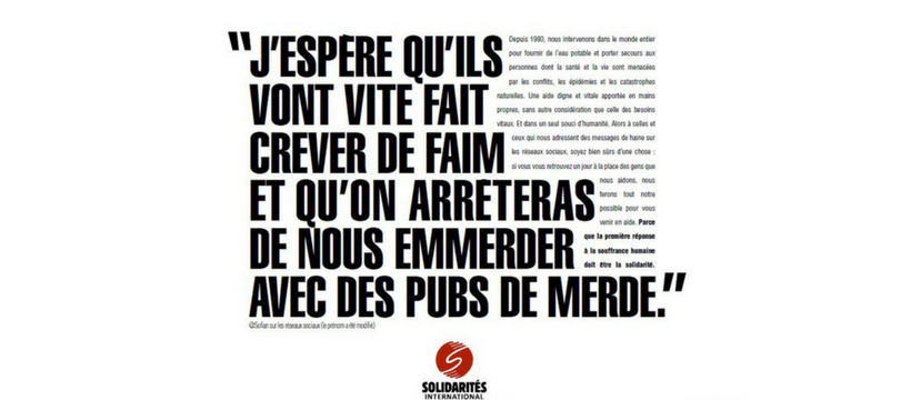 solidarites-international affiche avec message de haine