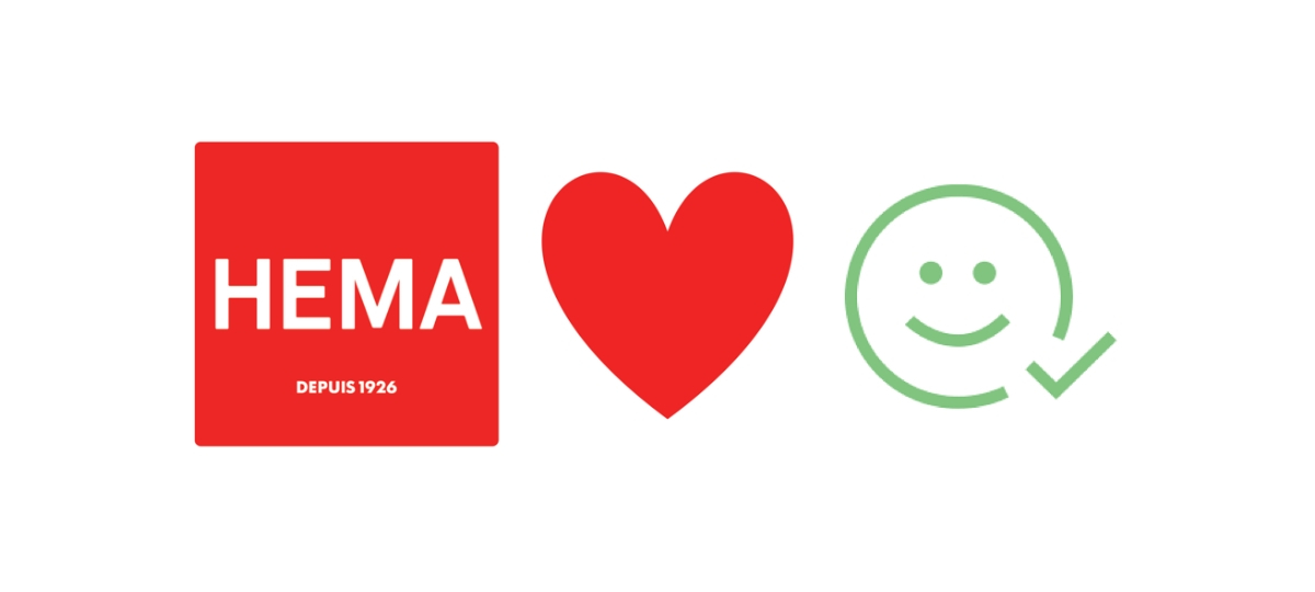HEMA lance un nouveau concept Le logo de HEMA aux côtés d'un coeur et d'un smiley