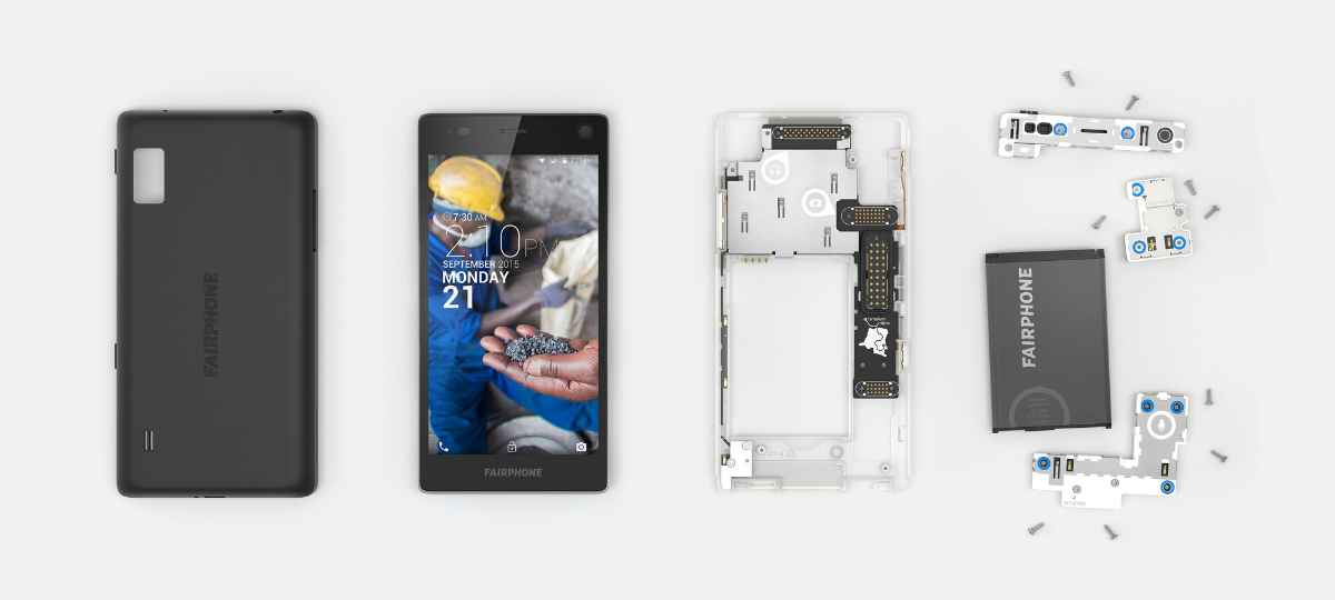 Fairphone2, le téléphone modulable et réparable un Fairphone 2 démonté