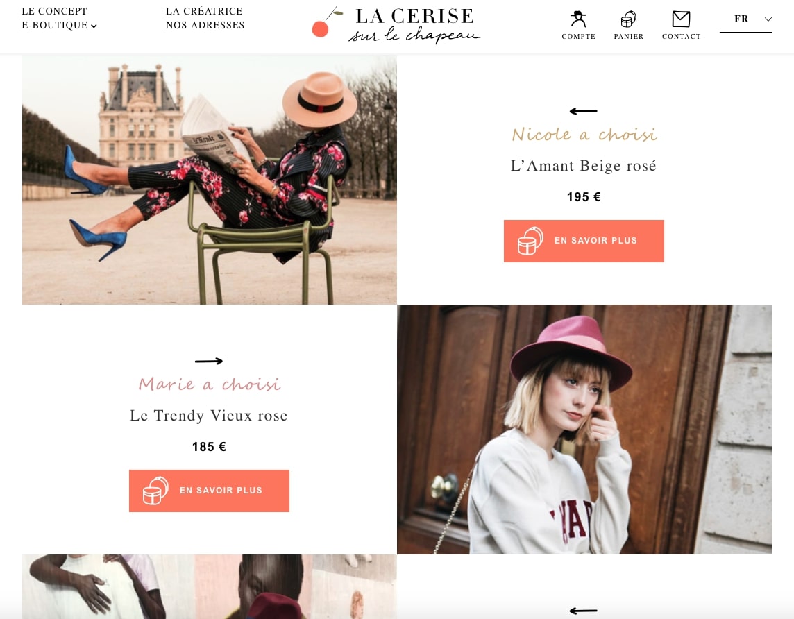 Capture d'écran du site La Cerise sur le Chapeau