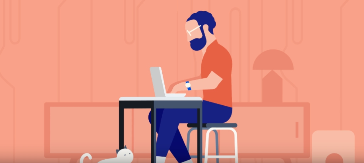 Deskopolitan dévoile sa nouvelle identité visuelle Dessin d'un homme qui travaille