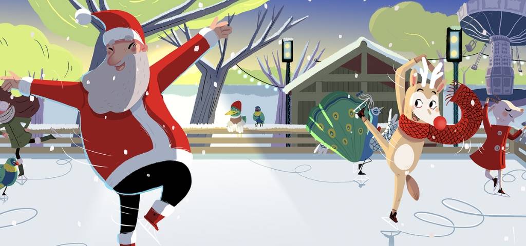 Illustration d'un père Noel et d'un renne