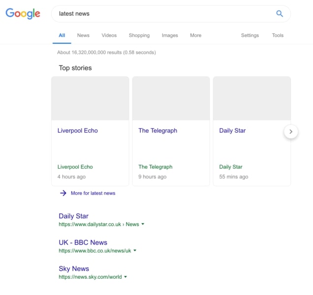 capture d'écran de google news vide