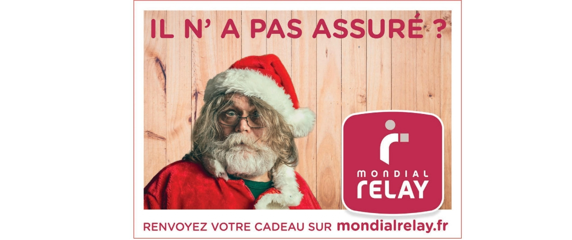 La campagne post-Noel de Mondial Relay Affiche Mondial Relay avec un père Noël
