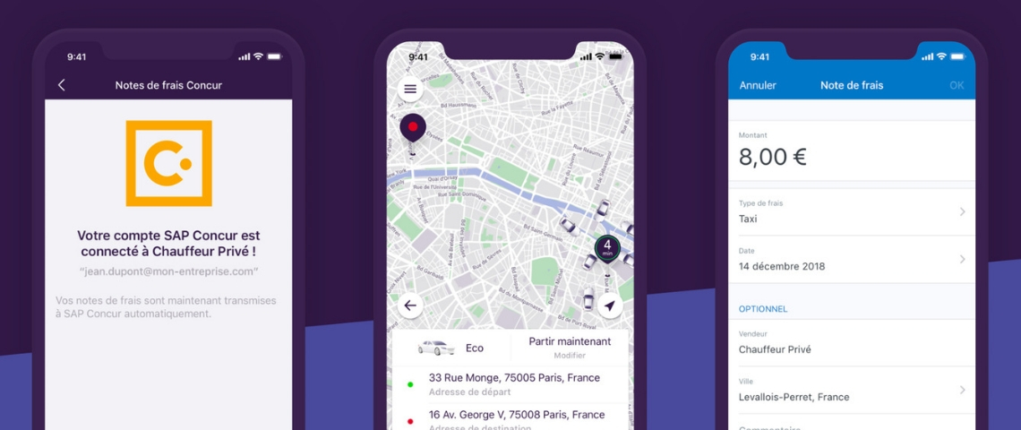 Finies les notes de frais sur Chauffeur Privé Ecran de smartphone