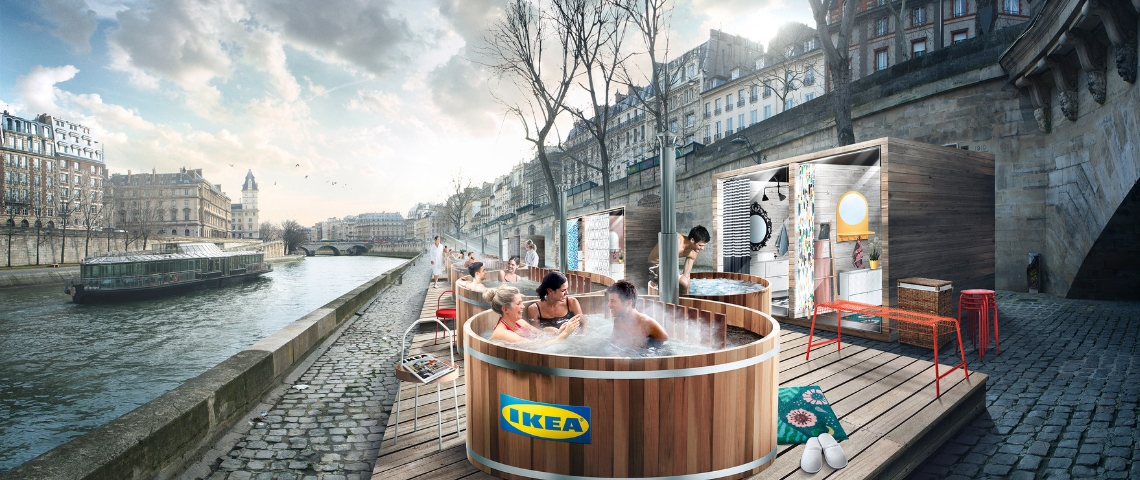 Ubi bene orchestre l'expérience « Bains Ikea » Les Bains Ikea sur les Quais de Seine