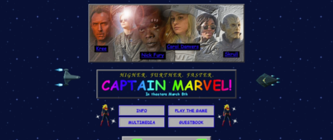 Le site au desing années 90 de Captain Marvel Le site Captain Marvel