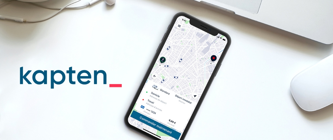 Chauffeur Privé devient Kapten Logo Kapten et un smartphone