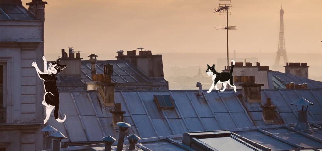 Illustration de Paris avec des chat noirs