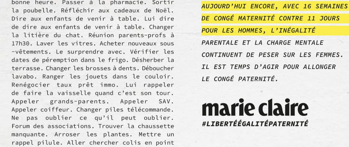 Marie Claire met en lumière les inégalités hommes/femmes Page du magazine Maire Claire
