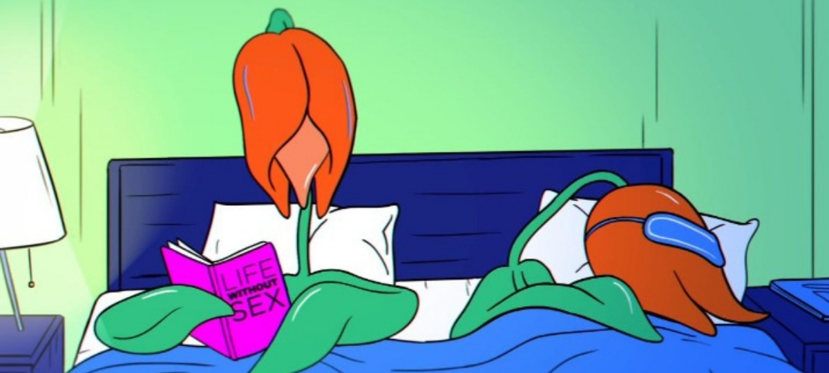Pornhub lance la chaîne Beesexual Dessin de deux fleurs dans un lit
