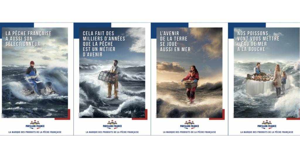Affiches de campagne, pêcheurs dans l'eau