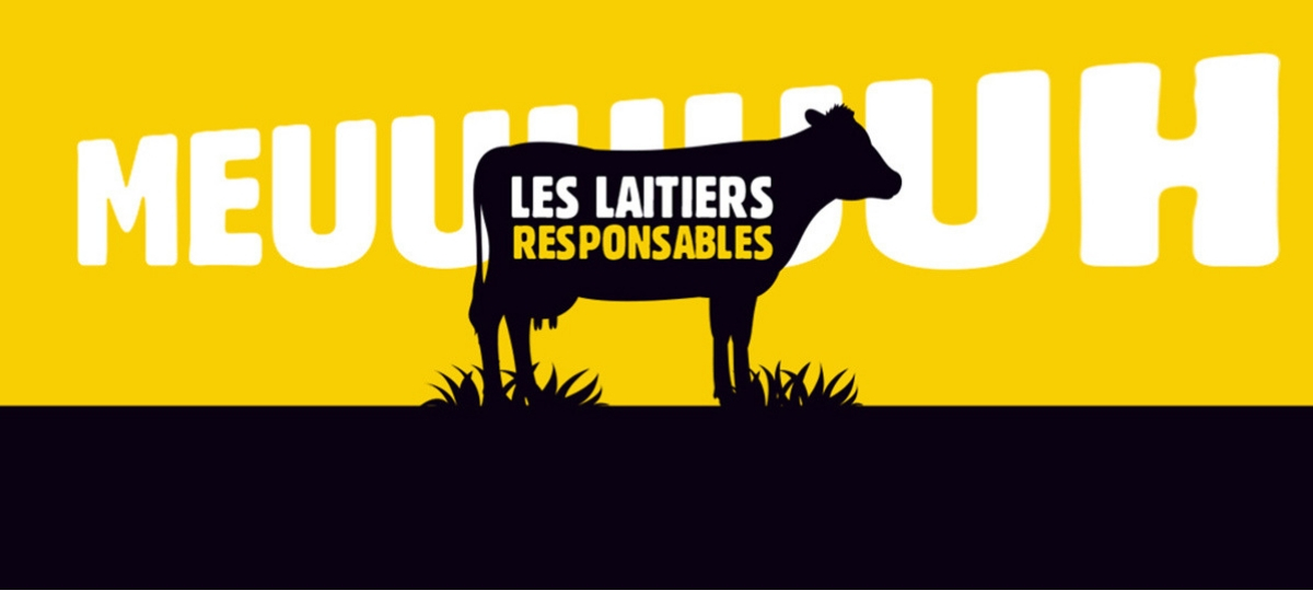 Case Study Candia Le dessin d'une vache noire sur un fond jaune