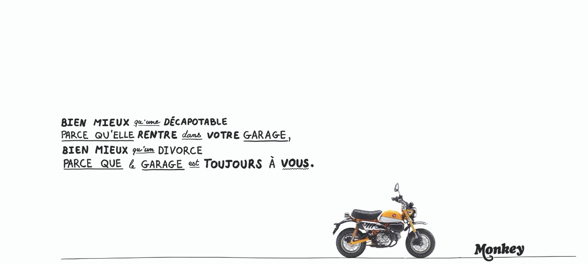 Le Monkey revient dans une nouvelle campagne Honda Moto, signée DDB Paris Moto Monkey par Honda Moto