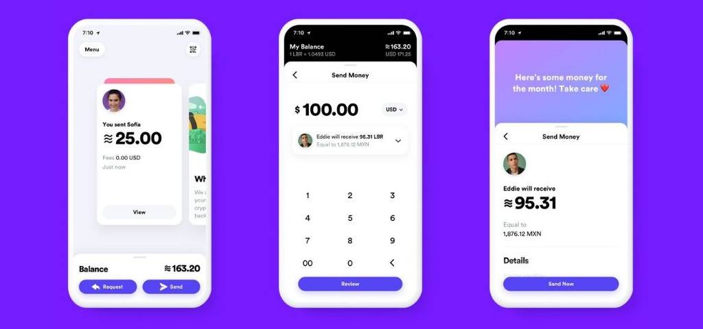 Captures d'écrans de l'interface Facebook Libra