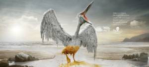 Un oiseau blanc est bloqué par une marée noir