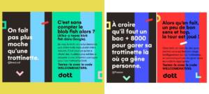 Illustration coloré des "punnchlines" à l'encontre des trottinettes