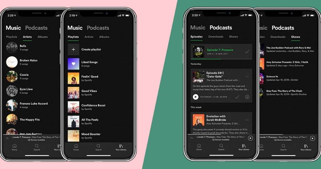 Smartphone avec la nouvelle version de la plateforme de streaming musical Spotify