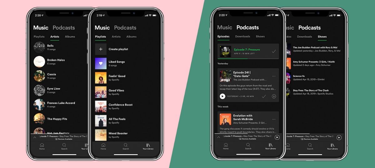 Smartphone avec la nouvelle version de la plateforme de streaming musical Spotify