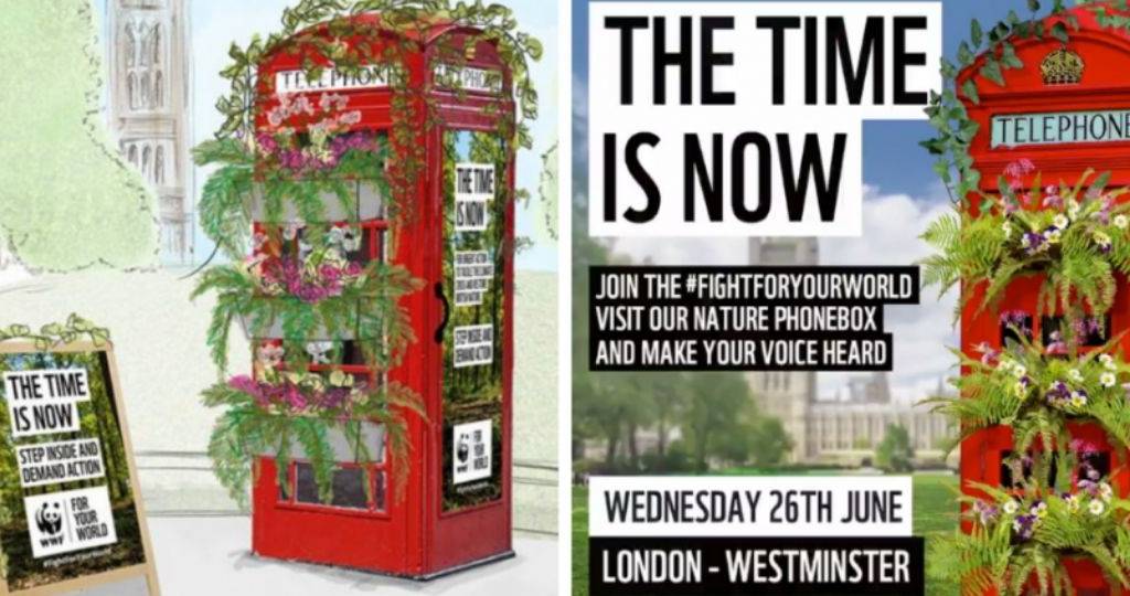 Une cabine téléphonique britannique rouge végétalisée