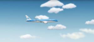 Un avion bleu de la compagnie KLM Dutch Airlines dans le ciel
