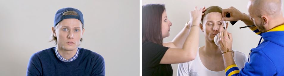 Visuel de la seance maquillage pour transformer l'acteur qui se fera passer pour une femme
