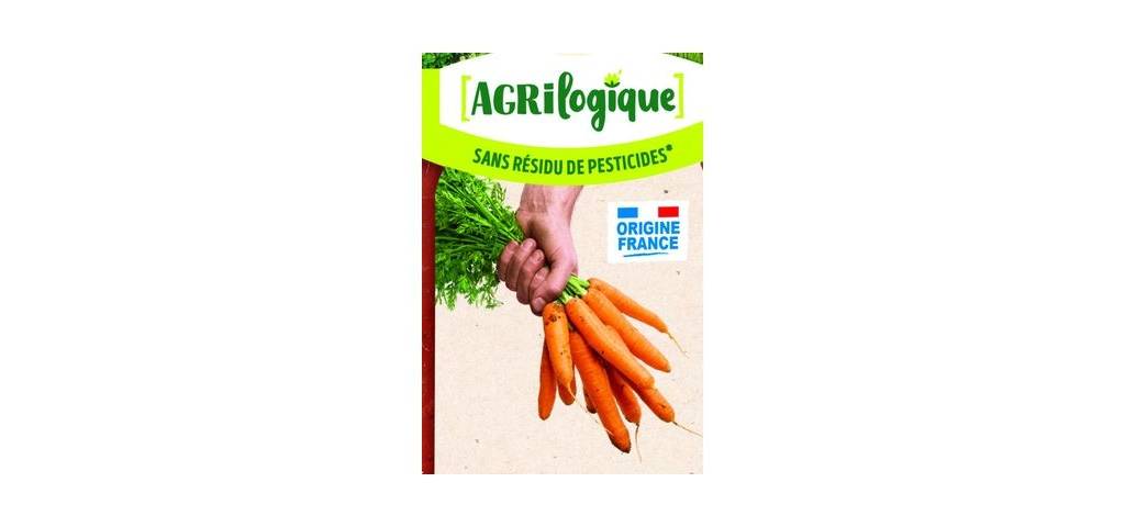 Visuel d'un sachet de carotte sans résidus de pesticides issue de la démarche Agrologique du groupe Agrial