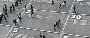 Visuel de gens marchant dans la rue sur des cases qui repésentent les cases d'un calendrier