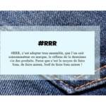 Visuel avec la définition du mot clé de la campagne de communication pour le recyclage des textiles usagés : RRR pour Réparer, Réutiliser et Recycler
