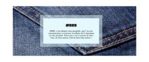 Visuel avec la définition du mot clé de la campagne de communication pour le recyclage des textiles usagés : RRR pour Réparer, Réutiliser et Recycler
