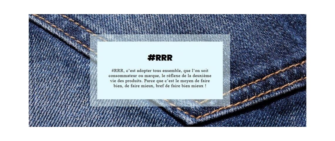 Visuel avec la définition du mot clé de la campagne de communication pour le recyclage des textiles usagés : RRR pour Réparer, Réutiliser et Recycler