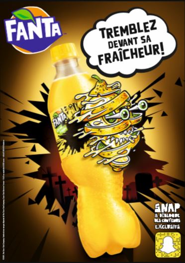 Visuel d'une cantte Fanta Citron avec le slogan : Tremblez devant sa fraicheur