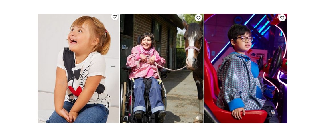 Kiabi propose une collection de vêtements facile à enfiler pour les enfant en situation de handicap Triptyqye de phot d'enfants en situtaion de handicap