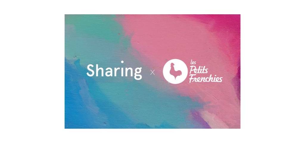 Visuel avec le logos de sharing et des petits frenchies