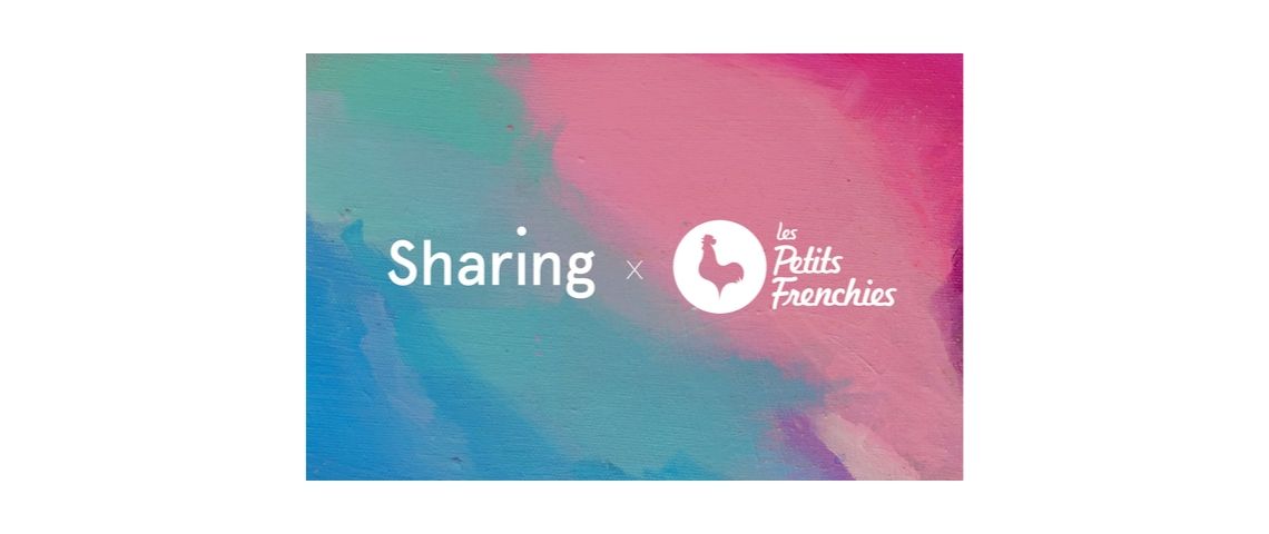 Visuel avec le logos de sharing et des petits frenchies
