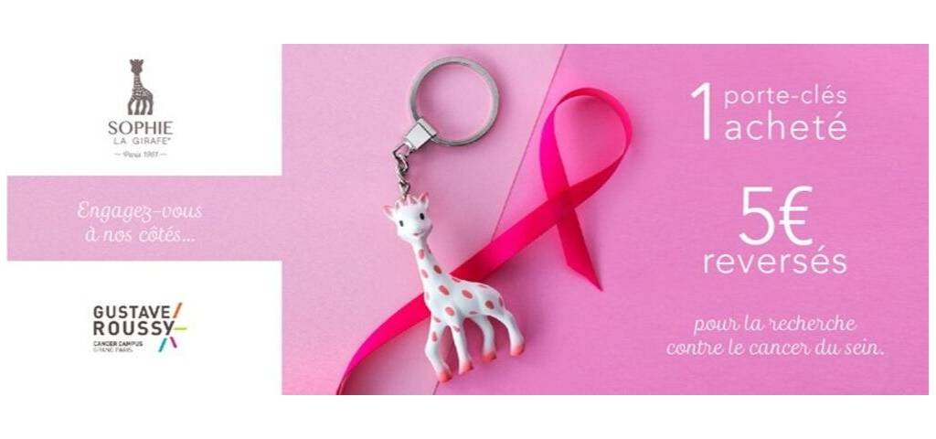 visuel de sophie la girafe version poids rose dans le cadre de la campagne de communication contre le cancer du sein