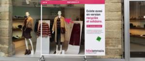 Capture d'écran de la campagne Emmaus : presentant un vêtement avec la mention "Existe aussi en version recyclée et solidaire"