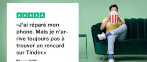 Visuel avec un avis publié en ligne : J'ai réparé mon phone. Mais je n'arrive toujours pas à trouver un rencard sur Tinder