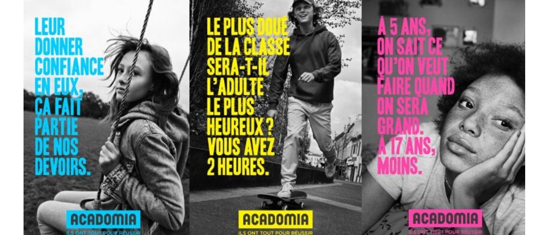 Rosapark signe la campagne de communication d'Acadomia : ils ont tout pour réussir Visuel de la campagne de communication Acadomia