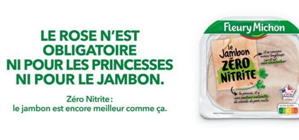 Visuel d'une barquette de jambon avec la mention : Le rose n'est obligatoire ni pour les princesses ni pour le jambon