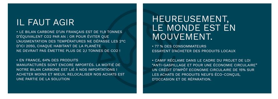 Capture de messages du site de la camif sur le bilan carbone