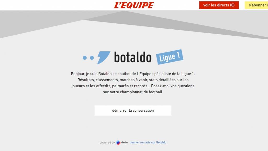 Capture d'écran de Botaldo un chatbot epxert de la ligue 1